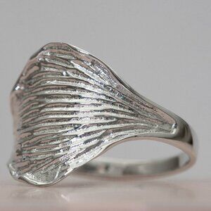 925 Sterling Silver Wide Leaf Ring, Statement Nature Jewelry, Size 6.25